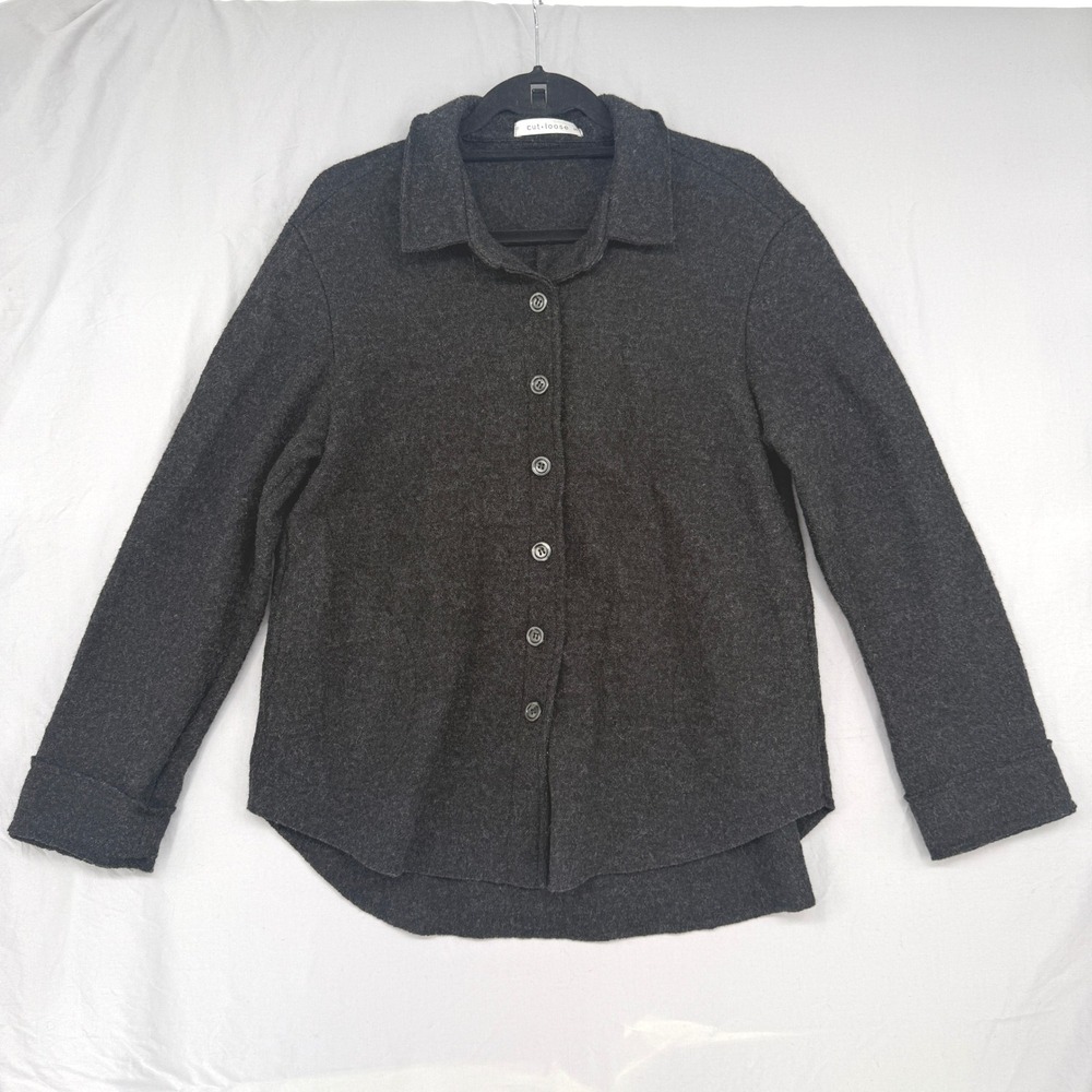 Cut Loose Womens Charcoal Melange 100% Wool Button Front Jacket Shacket S USA